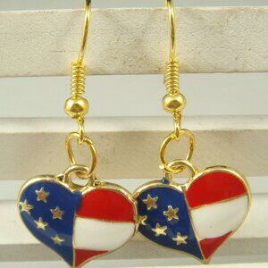 Women's Enamel Flag Earring PatrioticGold  USA American Flag Heart Charm